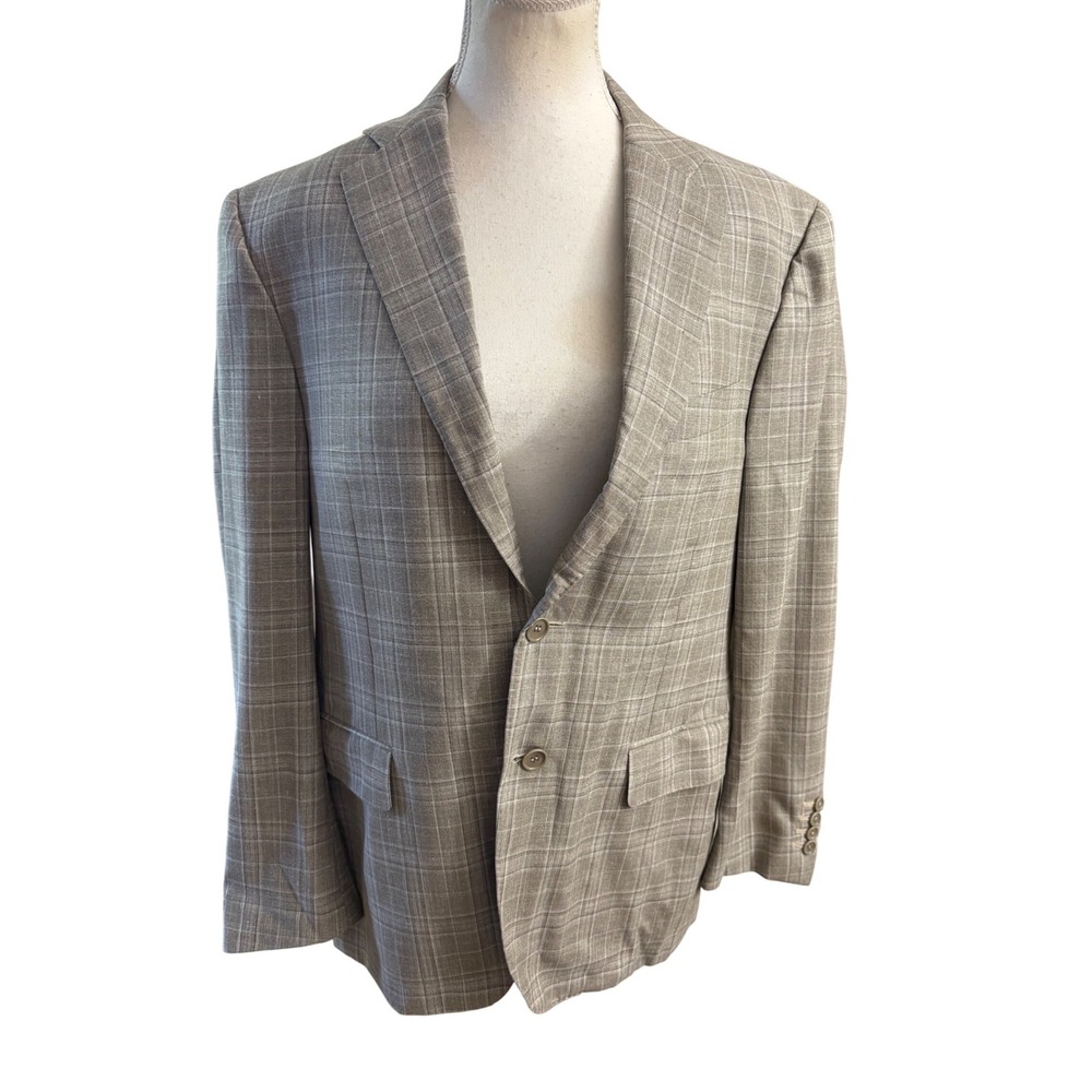 Canali Travel Plaid Blazer Mens Size 48 Wool Silk Linen Blend Sport Italy